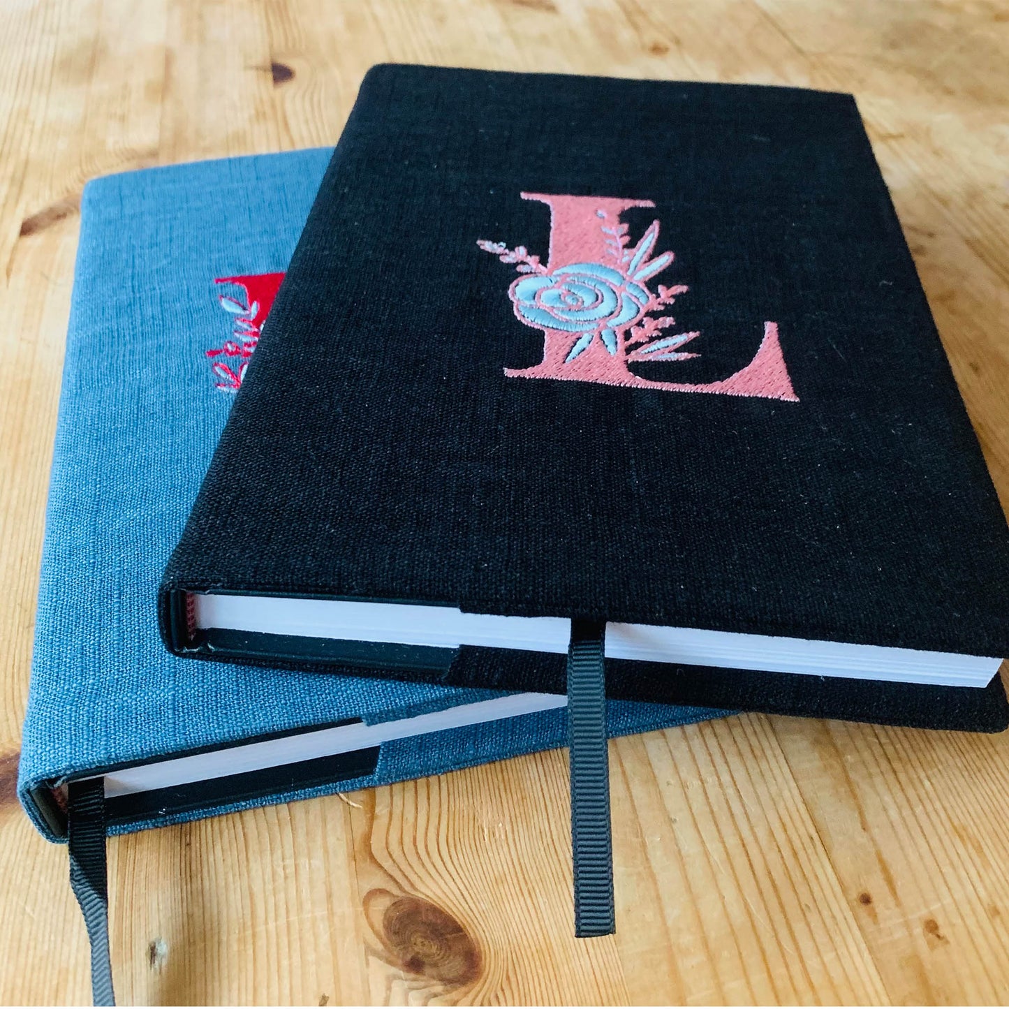 Personalized Initial Handmade Note Book Cover | Embroidered Initial| 100% Linen