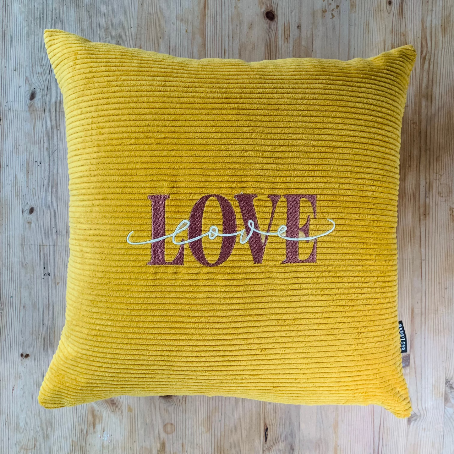 Handmade 100% Cotton Corduroy Cushion Cover-Ochre| LOVE Embroidery