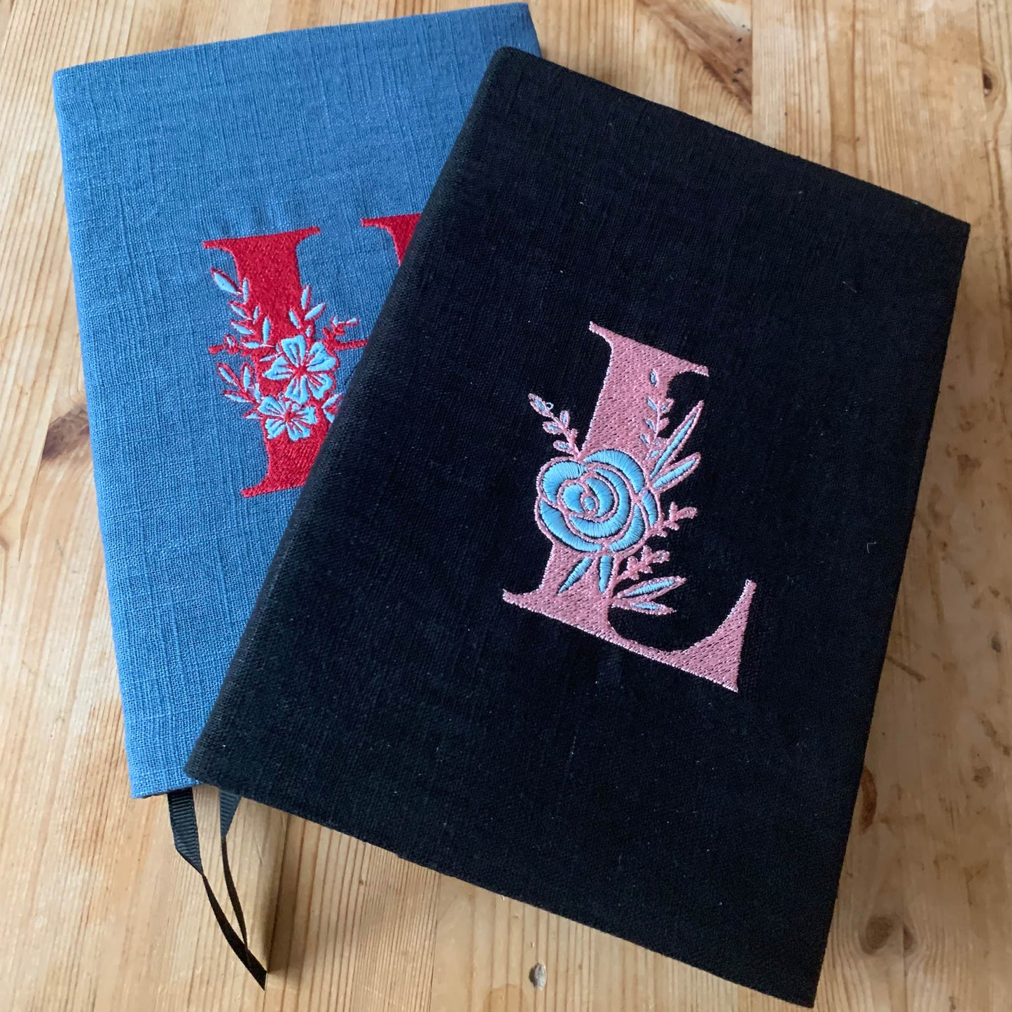 Personalized Initial Handmade Note Book Cover  | Embroidered Initial|  100% Linen