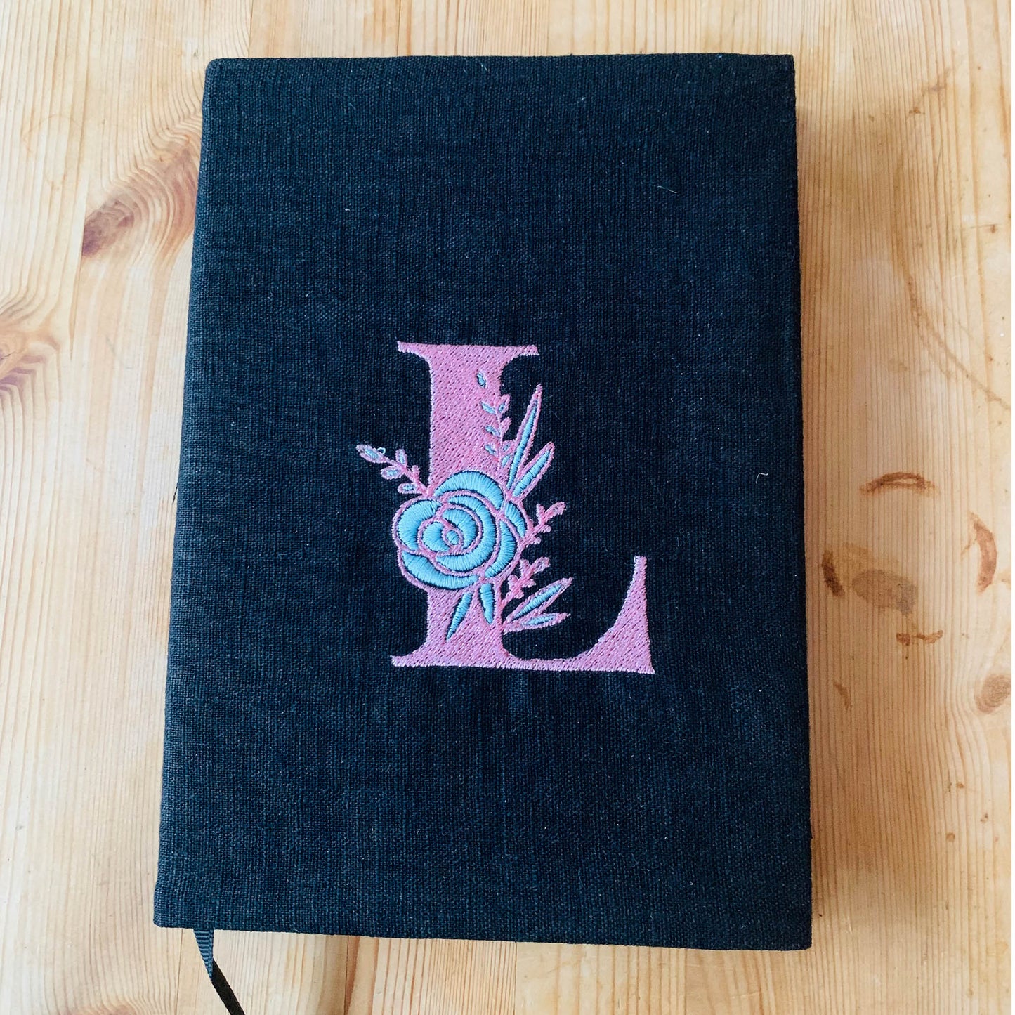 Personalized Initial Handmade Note Book Cover  | Embroidered Initial|  100% Linen