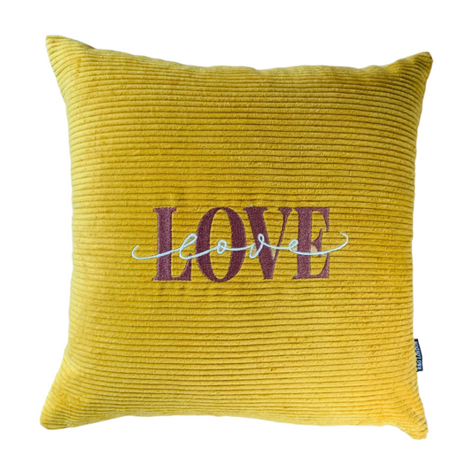 cushion cover with embroidery LOVE ochre corduroy-front