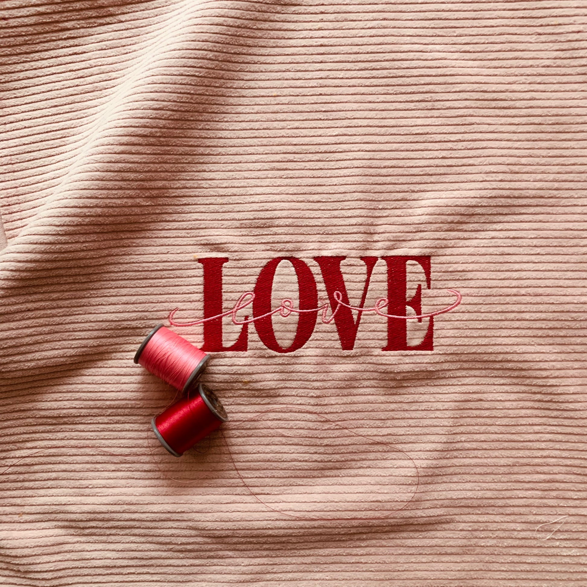 handmade cushion cover with LOVE embroidery-materials